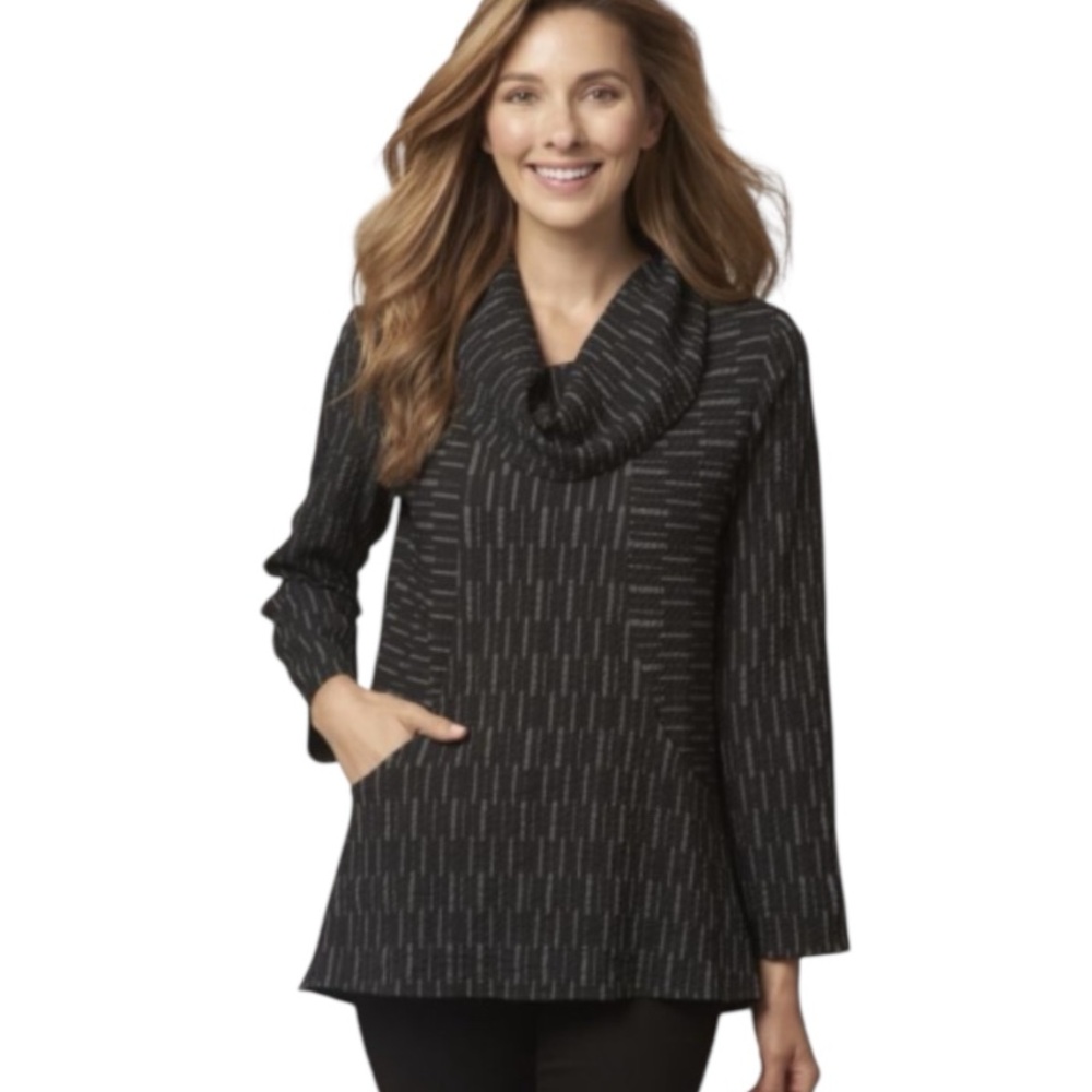 Habitat Textured Black Printed Cowl Neck Tunic Top - Picture 3 of 10